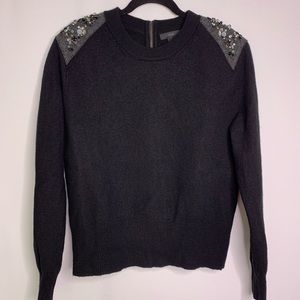 J Crew Black Sweater with Jeweled Grey Shoulder L